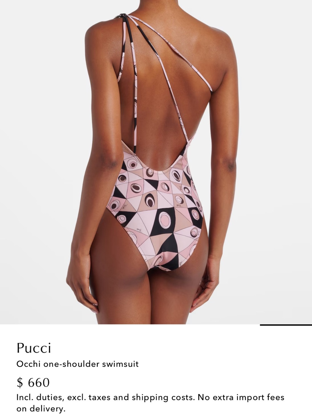 Emilio Pucci One-Shoulder Occhi Geometric Pink Black Tan Swimsuit - Picture 3 of 7